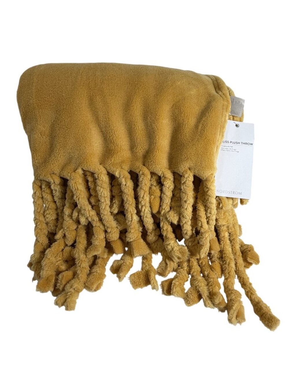 Nordstrom Bliss Plush Throw Blanket Yellow Rattan Soft w/ Fringe 50" X 60"